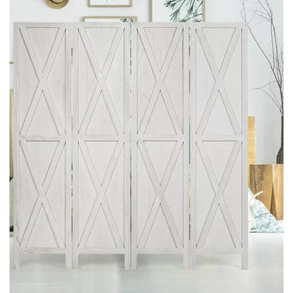 Wooden Partition 63'' W x 67'' H 4 - Panel Folding Wooden Partition