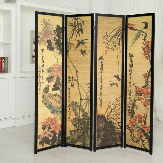 Wooden Partition: 67.75'' W x 69'' H 4 - Panel Solid Wood Folding Wooden Partition