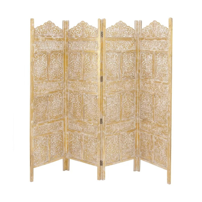 Wooden Partition: 80'' W x 71'' H 4 - Panel Folding Wooden Partition