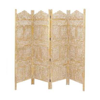 Wooden Partition: 80'' W x 71'' H 4 - Panel Folding Wooden Partition