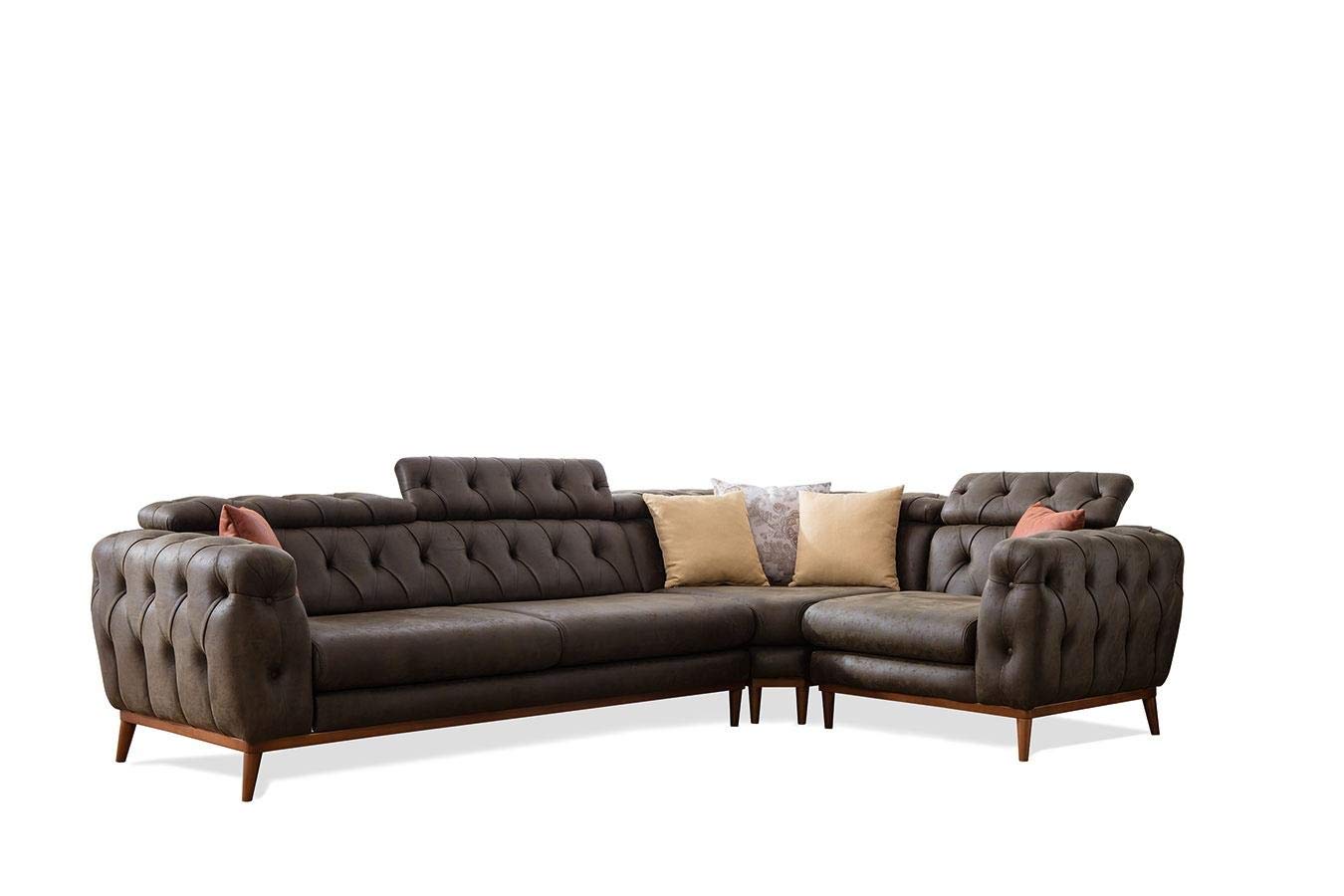 Designer Sofa Set:- Mastercraft L Shape Suede Fabric Corner Luxury FurnitureSofa Set and Wing Chair (Brown)