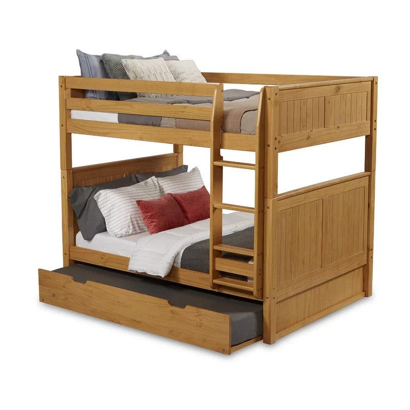 Kids Bed: Full Solid Wood Standard Bunk Bed with Trundle