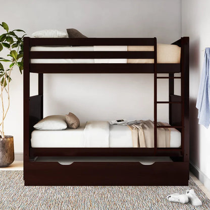 Kids Bed: Full Solid Wood Standard Bunk Bed with Trundle
