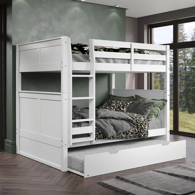 Kids Bed: Full Solid Wood Standard Bunk Bed with Trundle