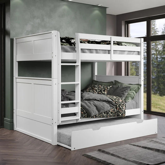 Kids Bed: Full Solid Wood Standard Bunk Bed with Trundle